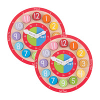 Bigjigs Toys Teaching Clock - 2 Pack-Each wooden clock features 12 removable pieces & handy annotations.
