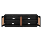 Hudson&Canal Pryce TV Stand for TV's up to 78" - Black Grain/Natural Rattan-Clean with a soft, dry cloth and no harsh chemicals or abrasive cleaning materials