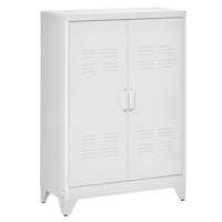 HOMCOM - Armoire de rangement en métal avec 2 portes à persiennes, étagères réglables - blanc-2 étagères intérieures réglables peuvent être verrouillées à 17 niveaux fixes 
