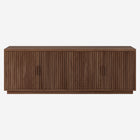 Hudson&Canal Mero Rectangular Fluted TV Stand for TV's up to 75" - Satin Walnut-Features four doors with enclosed cabinets and 4 shelves for ample storage