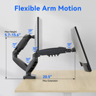 ShoppingAll Dual VESA Monitor and Laptop Mount with Fully Adjustable Gas Spring Arm and Office Desk Clamp - Black-Rock-Solid Stability: Built with a dual-clamp base that delivers unmatched sturdiness. For desks with grommet holes (1.57"–2.36"), no extra parts or modifications are needed - our compact clamp fits directly into the hole for secure, wobble-free support