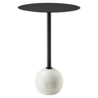 Modway Aliza Round White Marble Side Table - White Black-Iron Tabletop & Pedestal
