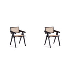 Manhattan Comfort Hamlet 19.67" Industry Chic Dining Arm Chair - Black and Natural Cane - Set of 2-Modern - Industry Chic Cane Dining Chair Perfect for Dining Room Use. Set of 2