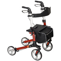 HOMCOM Folding Rollator Walker with Large Seat, Backrest and Bag - Red-Rollator walker supports users up to 6'9" (206 cm) height comfortably 