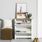 HOMCOM Narrow Shoe Cabinet with 2 Flip Drawers & Adjustable Shelf for Entryway - White-Colour: White    
