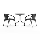 Flash Furniture 23.75" Round Glass Metal Table with 2 Black Rattan Stack Chairs-Designed for Commercial and Residential Use