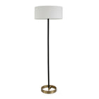 Hudson&Canal - Lampadaire Estella bicolore avec abat-jour en tissu - Noir mat/laiton/blanc-Design glamour pour votre salon, votre bureau, votre chambre ou votre coin lecture