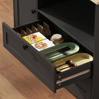 HOMCOM 64" H Kitchen Pantry Cabinet with 3 Compartments and 2 Drawers - Black-Colour: Black, Natural Wood 