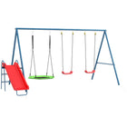 Outsunny - Ensemble de balançoire en métal 4 en 1 avec balançoire soucoupe, toboggan, bleu foncé-Comprend plusieurs options de jeu  