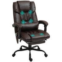Vinsetto 6-Point Vibration Massage Office Chair with Footrest and Remote - Brown-Six vibration massage points with 5 modes and 2 intensities to relax your body