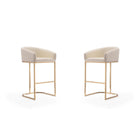 Manhattan Comfort - Louvre tabouret de bar moderne du milieu du siècle de 21" en similicuir crème et or titane, lot de 2-Tabouret de bar moderne du milieu du siècle avec dossier, parfait pour une utilisation au bar et dans la cuisine