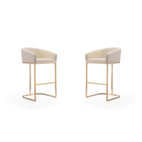 Manhattan Comfort - Louvre tabouret de bar moderne du milieu du siècle de 21" en similicuir crème et or titane, lot de 2-Tabouret de bar moderne du milieu du siècle avec dossier, parfait pour une utilisation au bar et dans la cuisine