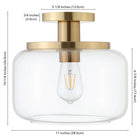 Hudson&Canal - Plafonnier semi-encastré Tatum de 28 cm de large avec abat-jour en verre - Laiton brossé/transparent-Matériel de montage inclus
