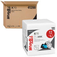 WypAll Power Clean X70 Medium Duty Cloths (41200) - Quarterfold - Long Lasting Performance - White - 12 Packs of 76 Sheets-1 case = 12 packages, 76 sheets per pack, 912 sheets per case