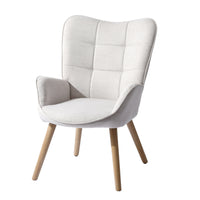 FurnitureR Accent Chair - Ivory Beige Fabric-Mid-century modern side accent chair
