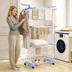 HOMCOM 4-Tier Steel Foldable Clothes Drying Rack with 4 Castors - Blue-4 universal wheels with brakes for easy movement and safe standing 