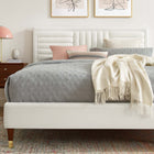 Modway - Sofia Lit plateforme complet en velours haute performance avec capitonnage vertical et pieds en bois et Manchons en métal doré - Blanc-Assemblée requise