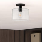 Hudson&Canal Henri 10" Wide Semi Flush Mount with Glass Shade - Matte Black/Clear-Handcrafted matte black finish is applied to the round metal base