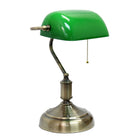 Simple Designs - Lampe de bureau de banquier exécutif avec abat-jour en verre - vert-Fini nickel antique