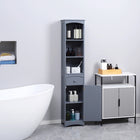 HOMCOM Tall Bathroom Linen Tower Cabinet with Shelves and Drawer - Grey-Ample storage space with three level open shelves for displaying accents, a drawer and bottom cabinet for everyday bathroom necessities