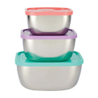 Tramontina Stainless Steel Tapered Square Container Set with Colored Plastic Lids - 6 Piece Set-Ideal for preparing and storing food in the refrigerator, freezer, cupboard, or pantry