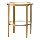 Hudson&Canal Hera 20"W Round Side Table with Glass Shelf - Antique Brass-Top has a weight capacity of 40 lbs, shelf can hold 20 lbs