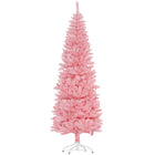 HOMCOM 7' Tall Pencil Artificial Christmas Tree with Steel Base - Pink-7ft tall pink tree, providing a sweet, romantic look 