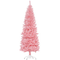 HOMCOM 7' Tall Pencil Artificial Christmas Tree with Steel Base - Pink-7ft tall pink tree, providing a sweet, romantic look 
