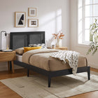 Modway Sirocco Rattan and Wood Twin Platform Bed - Black-Rubberwood Frame