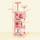 PawHut 63" H Cat Tree with Two Cat Condos - Pink-Multiple platforms for climbing and viewing 