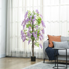 HOMCOM 5.9' Artificial Wisteria Tree with Natural Wood - Purple-Nursery pot with cement soil adds stability 