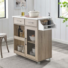 Modway Culinary Kitchen Cart With Spice Rack - Oak White-Particleboard and Paper Laminate