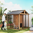 PawHut Extra-Large Wooden Dog Kennel with Storage Cabinet - Yellow-A tall walk-in design with a large door allows for easy cleaning
