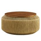 Modway Maris Seagrass and Wood Coffee Table - Walnut Natural-37-Inch Round Drum Coffee Table