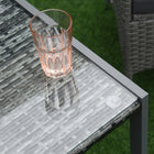 Outsunny Rattan Coffee Table with Tempered Glass Top and Aluminum Frame for Outdoor, Garden - Grey-Adjustable foot pads to keep table stable and protect floor  