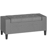HOMCOM - Banc ottoman rectangulaire en lin capitonné avec dessus rabattable - gris-Le pouf de rangement à l'apparence classique peut s'accorder avec la plupart des styles de maison 