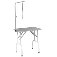 PawHut Foldable Pet Grooming Table for Dogs Cats Non-slip Surface - Grey-Robust metal frame with non-skid feet prevents the table from wobbling