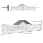 PawHut Large Outdoor Chicken Run for 12-14 Chickens - 23' x 6.6' x 6.4' - Silver-Tall height allows owners to enter and exit feeding areas easily 