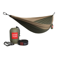 Grand Trunk Double Deluxe Hammock with Straps - Olive Green / Khaki-Extra strength triple-lock stitched seams