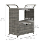 Outsunny - Chariot de service de jardin en rotin PE pour patio avec étagère à 2 niveaux-Chaque extrémité est équipée d'une poignée facile à pousser/tirer