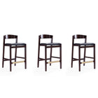 Manhattan Comfort - Klismos tabouret de comptoir 20" style milieu du siècle moderne, revêtement en similicuir, noir et noyer foncé, lot de 3-Tabouret de comptoir moderne du milieu du siècle avec dossier parfait pour le bar et la cuisine. Ensemble de 3