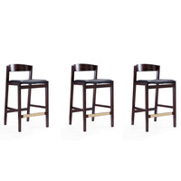 Manhattan Comfort - Klismos tabouret de comptoir 20" style milieu du siècle moderne, revêtement en similicuir, noir et noyer foncé, lot de 3-Tabouret de comptoir moderne du milieu du siècle avec dossier parfait pour le bar et la cuisine. Ensemble de 3