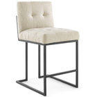 Modway Privy Black Stainless Steel Upholstered Fabric Counter Stool - Black Beige - Set of 2-Matte Black Stainless Steel Geometric Base