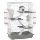PawHut 28" H 4-Level Large Hamster Cage with DIY Tubes, Water Bottle, Food Dish, Hut and Exercise Wheels - Grey-A four-level cage with fun tubes provides endless fun and space 