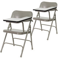Flash Furniture – Chaise pliante haut de gamme en acier avec tablette rabattable à gauche, beige, paq./2-Ensemble de 2 chaises avec tablette