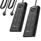 Huntkey 6' Flat Plug Surge Protector Power Strip with 12 Outlets and 3 USB Ports - Black - 2 Pack-Rated at 3480 Joules, this surge protector offers industrial-strength defense against lightning strikes and power surges, safeguarding high-end computers, TVs, and gaming consoles.