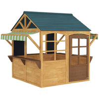 Qaba Outdoor Kids Collapsible Wooden Cottage Playhouse - Brown-Country-style playhouse suits multiple kids aged 3-8 years 