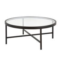 Hudson&Canal - Table basse ron Xivil 91 cm de large avec plateau en verre - Bronze noirci-Un design contemporain moderne pour votre salon, votre bureau et plus encore