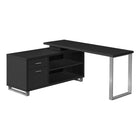 Monarch Specialties 7717 72" Computer Desk - Black/Silver Executive Corner-L-Shaped computer desk with storage featuring thick-panel construction in a black finish