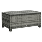 Outsunny - Table basse en rotin avec plateau en verre trempé pour jardin et terrasse extérieur, gris-Idéal pour une utilisation en intérieur ou en extérieur comme table basse